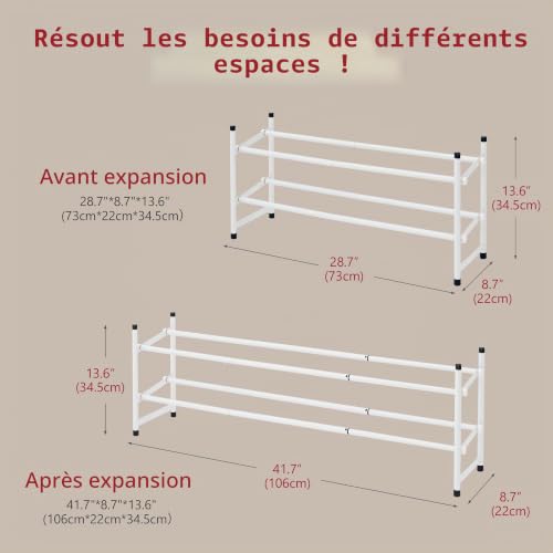 Étagère à chaussures blanc extensible 2 niveaux Tajsoon