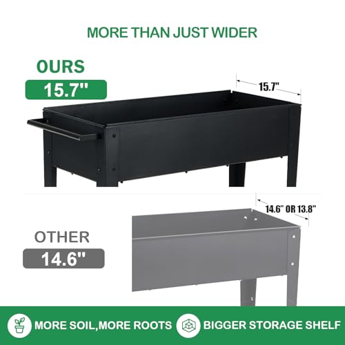 FOYUEE 31.5" Tall Raised Garden Bed with Wheels, Extra 15.7" W Planter Box (400 lbs Loads) with Storage Shelf & Handle,Heavy Duty Metal Garden
