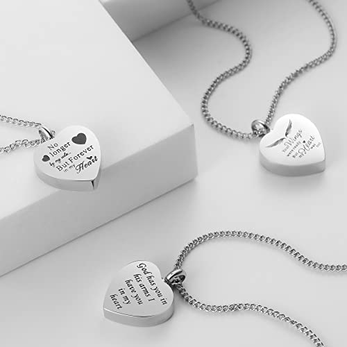 3 Pack Urn Necklace for Ashes Memorial Cremation Jewelry Ashes, Heart Silver Locket Stainless Steel Urns Pendant Keepsake with Different Words & Funnel Kit Bag3