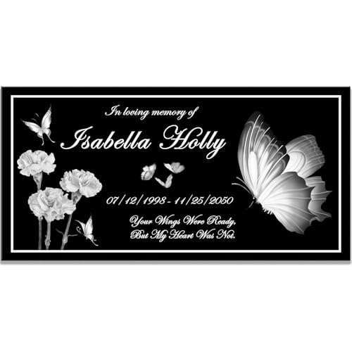 Personalized Memorial Stone, Butterfly Memorial Plaque, Headstone for Graves, Grave Markers for Cemetery for Humens, Tombstone Grave Outdoors, Black Granite Headstone, Grave Decorations for Cemetery