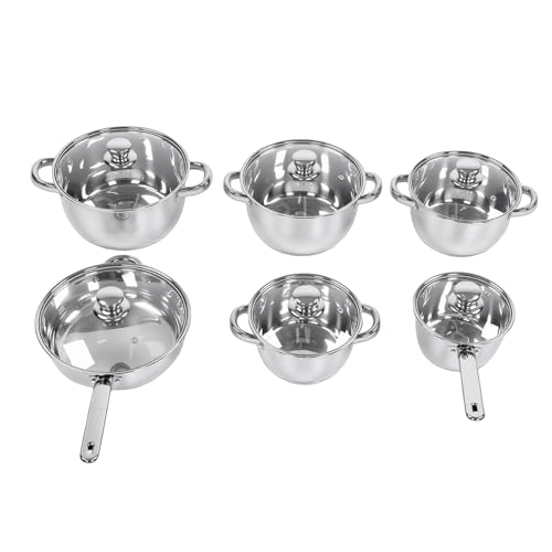 Bonbela Juego de Utensilios de Cocina de Acero Inoxidable de 15 Piezas, Ollas y Sartenes con Tapas, Cucharas de Pala, a Prueba de Altas Temperaturas, a Prueba de Grietas, Fácil Li