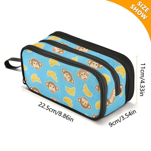Image of Pencil Case Big Capacity Monkey Banana Cartoon Handheld 3 Compartments Pencil Pouch Portable Large Storage Canvas Pencil Bag for Boys Girls Adults Students