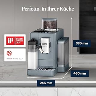 De’Longhi Rivelia - Perfetto Kaffeevollautomat mit LatteCrema-Milchaufschäumer, 16 One-Touch-Getränke, farbiges Touch-Display, austauschbare Bohnenbehälter, Grau (EXAM440.55.G)