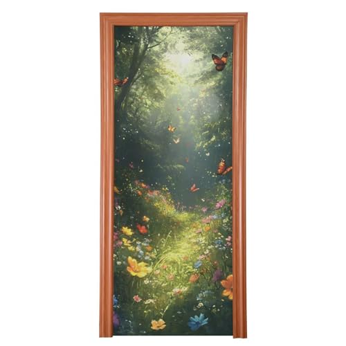 FLildon Spring Meadow Butterflies Door Cover Decoration, Party Accessory Porch Decor for Festive Ornament Room Door Covers 35 x 79 Inch