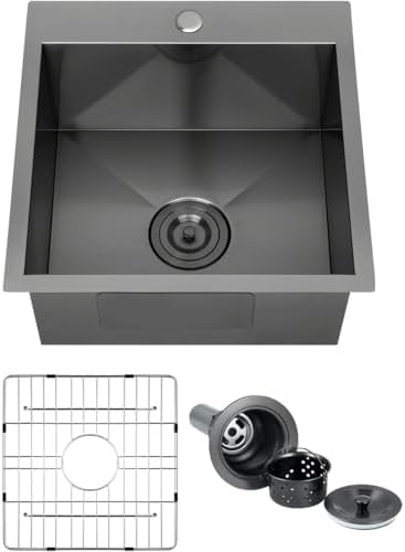 VESLA HOME 15x20 Inch Drop-In Bar Sink, Black Stainless Steel, Single Bowl For Wet Bar, Prep, Laundry, RV, Outdoor