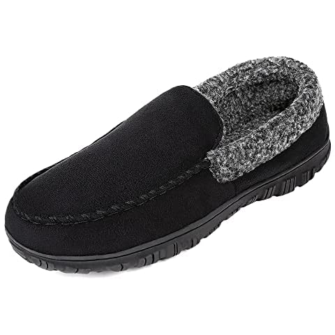 FUPPIA Men's Slippers Moccasin House Shoes Warm Winter Slippers Memory Foam Arch Support with Anti-Skid Rubber Sole Indoor Outdoor Slip on Bedroom Black Shoes Size 8 Cover