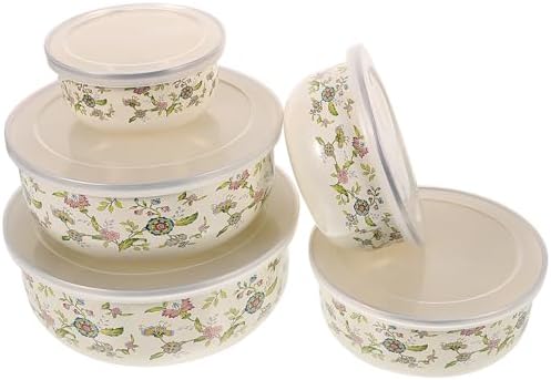 Set 4 Ciotole Smaltate Vintage Da 14 Cm Con Coperchio – Per Zuppe, Insalate E Ramen, Bianco