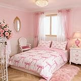 Juego de funda de edredón con diseño de dibujos animados para niñas, juego de ropa de cama de 3 piezas para decoración de habitación infantil y mujer, funda de edredón con nudo de mariposa y 2 fundas