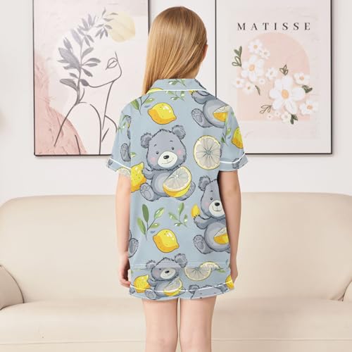 ALAZA Cartoon Bear Lemon Pajamas Satin Pajama Set Short Sleeve Button Down Sleepwear4