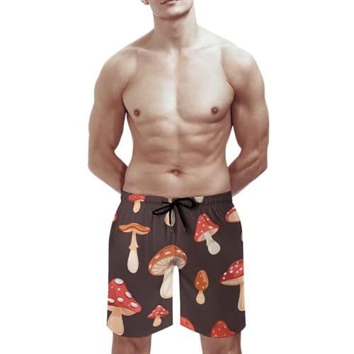 Red Mushrooms Pattern Men's Swim Trunks Board Shorts Beachshorts Swimsuits with Pockets Mesh Liner3