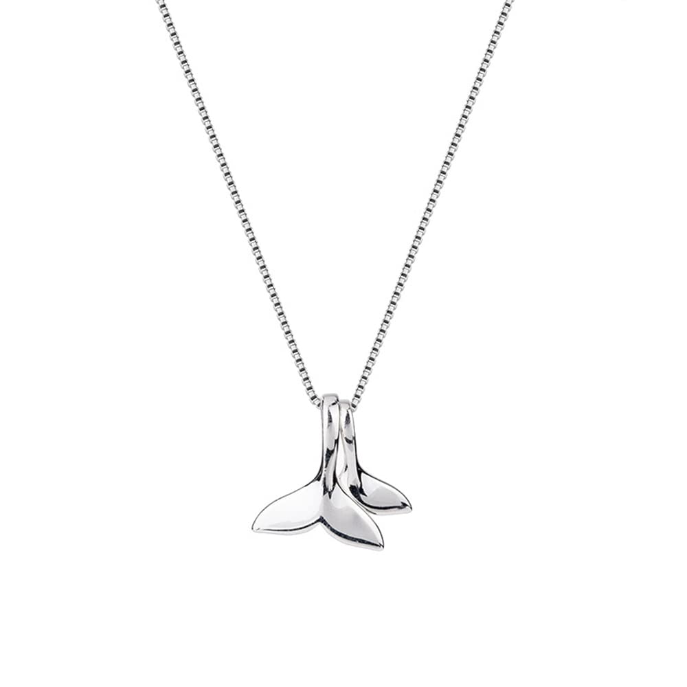 IMINI Collar de plata de ley con doble cola de sirena para mujeres, niñas y hombres, delicado colgante de cola de ballena pulida, cadena de 45,7 cm, plata de ley, Plata esterlina, Nuevo