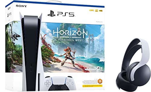 Playstation 5 Disc Console with Horizzon Forbidden West Voucher and Pulse 3D White Headset Bundle (UAE Version)