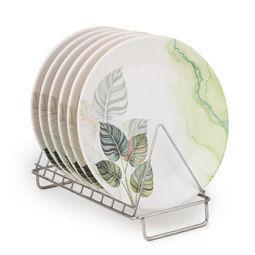 Image of Golden Fish Melamine Round Dinner Plate Set of 6 | Teal Floral Print | Unbreakable, Dishwasher & Microwave Safe