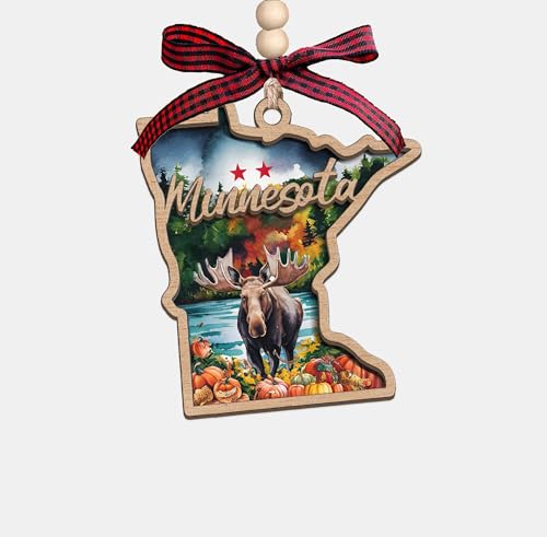 Minnesota State Christmas Wooden Ornament - 2-Layer Laser-Cut Wooden Keepsake - Rustic Holiday Decor & Ideal Travel Gift for Women Men Family & Friends - Minnesota Locals Gift