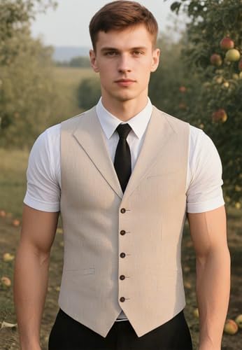 Mens Linen Vest Lightweight Cotton & Linen Wedding Waistcoat Summer Casual Vest For Men2