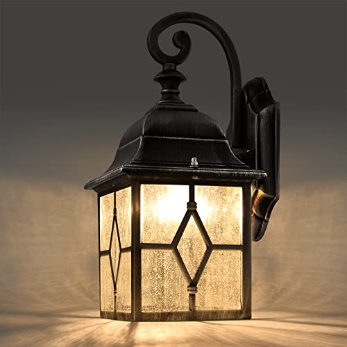 LUTEC Vintage Wall Light IP23 Indoor Outdoor Wall Lights, Aluminium Glass Outside Lights Mains Powered Classical Wall Light for Deck Brushed Black Silver (E27 Bulb)