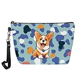 wanyint borsa per cosmetici con stampa di lupo per donne e ragazze, impermeabile, alla moda, borsa per il trucco, corgi carino., m