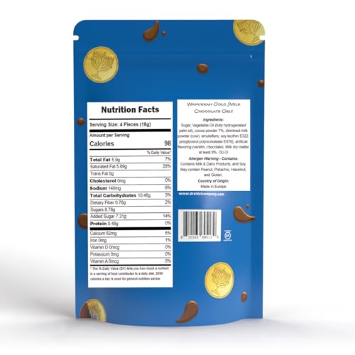 The Dreidel Company Hanukkah Chocolate Gelt, 24-Mesh Bags of Milk Chocolate Coins, Kosher Certified OU-D Dairy Dreidel and Menorah Design Chanukah Coins