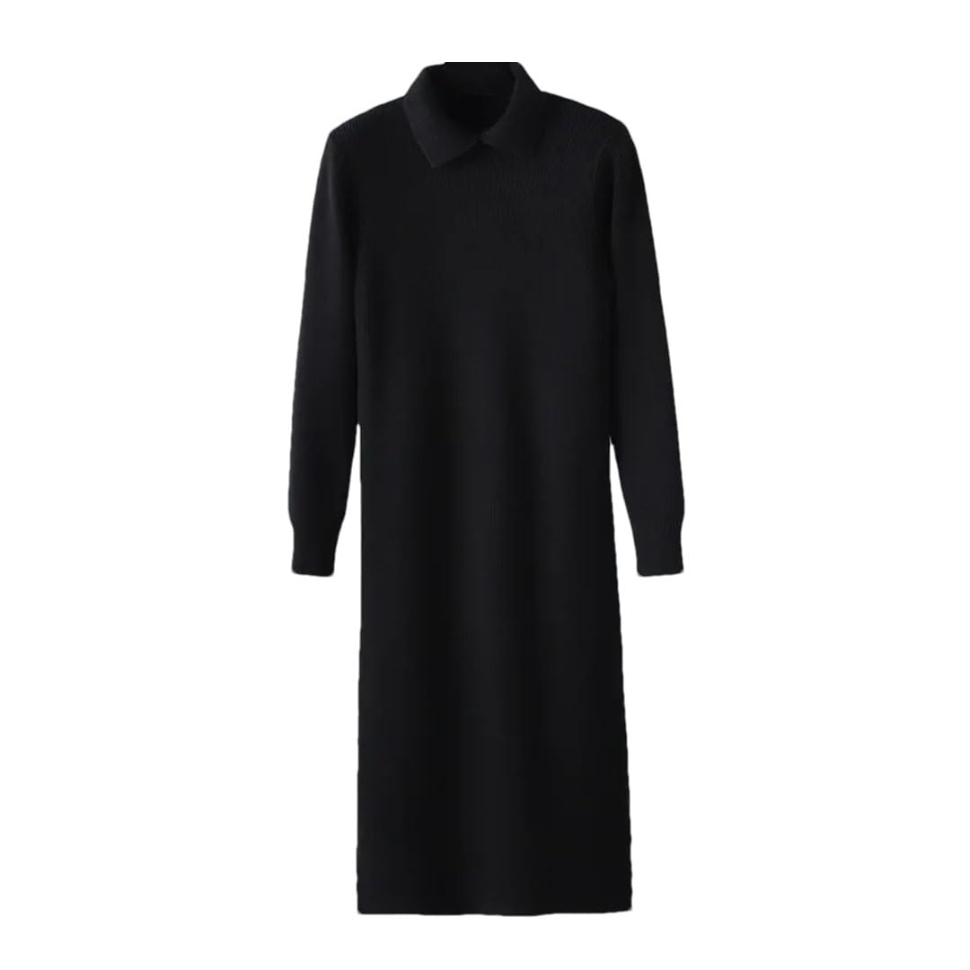 Disimlarl Damski sweter z dzianiny z klapą długi sweter oversize maxi sukienka pulower luźne czarne sukienki