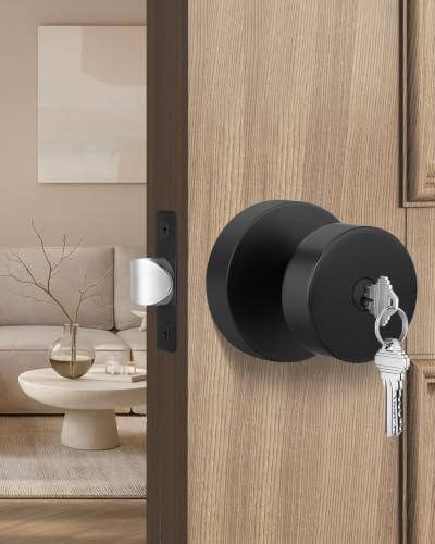 Image of Goldenwarm Black Door Knobs Entry, Zinc Alloy Matte Black Door Knobs with Lock and Key, Front Door Lock for Exterior or Interior, Adjustable & Reversible (1 Pack)