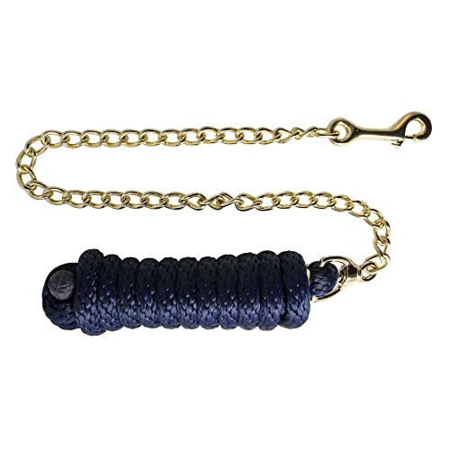 Schneiders Nylon Lead Rope with Brass Plated Chain | Durable & Rot-Resistant | 30 Brass-Plated Chain for Added Control | 8 Feet | Color Navy