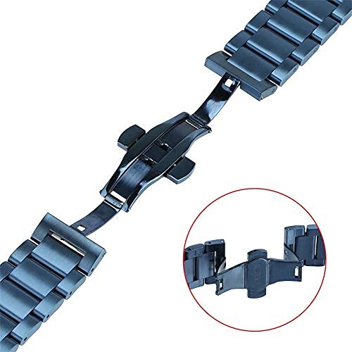 Bracelet de Montre, Boucle Papillon 18/20/22/24mm, Bracelet de Montre en Acier Inoxydable Massif Bleu, Bouton Poussoir, Sangles à Boucle cachée
