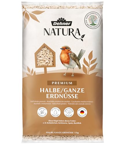 Dehner Natura Premium Wildvogelfutter, halbe / ganze Erdnüsse schalenfrei, Ganzjahresfutter proteinreich / energiereich, hochwertiges Vogelfutter für Wildvögel, 5 kg