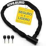 KOHLBURG Antirrobo de cadena para bicicleta [103 cm, eslabones de 6 mm en acero titanio] cierre automático con llave [x3] – compatible con patinetes eléctricos y bicicletas eléctricas – alta seguridad