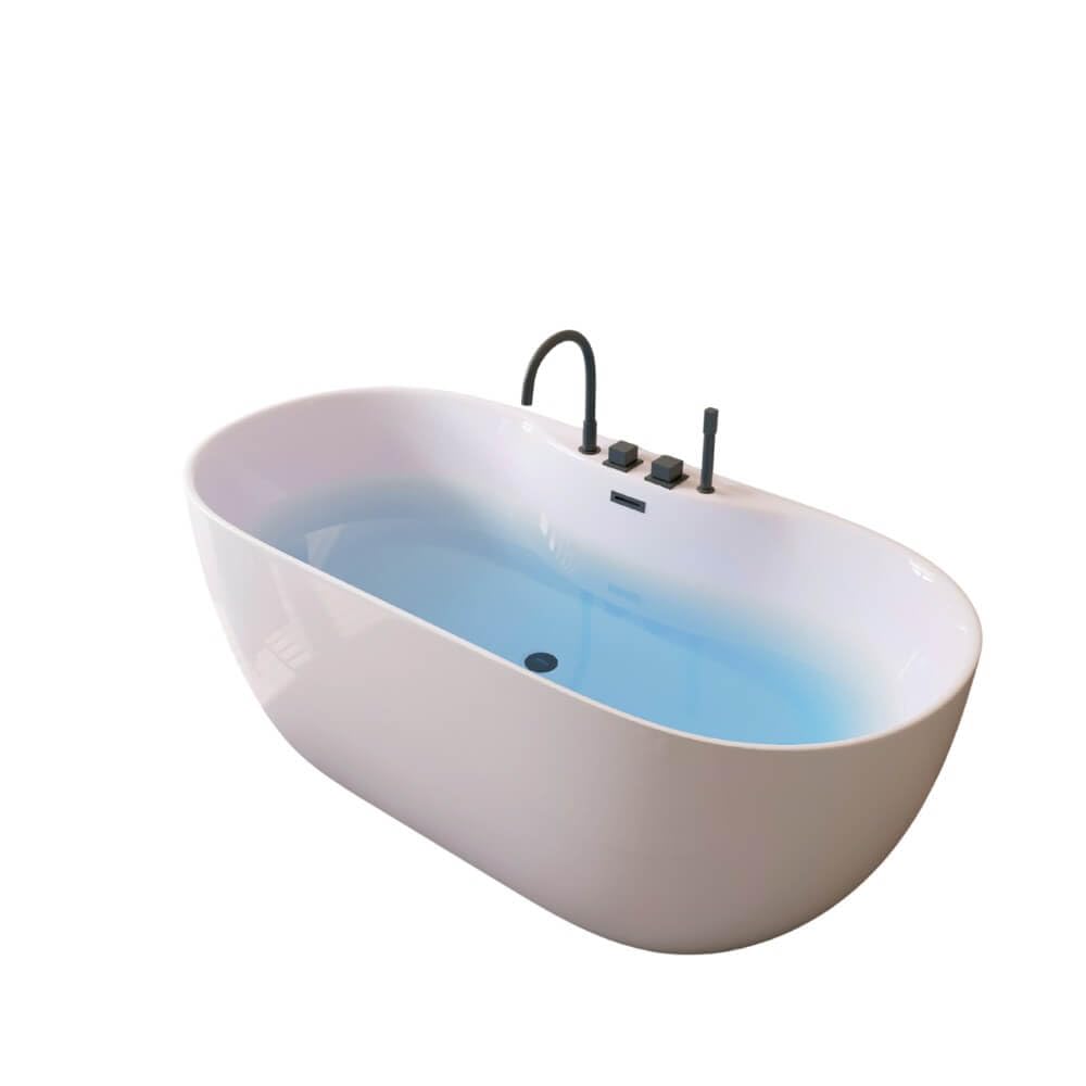 HOME DELUXE - Vasca da bagno autoportante – LENI – Bianco, con rubinetto nero – Dimensioni: circa 170 x 80 x 58 cm – Capacità: 235 litri, con protezione anti-troppopieno, sifone e chiusura I Spa, per