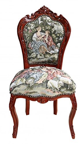 Ca. 108 cm Casa Padrino Barocco Cena Sedia Senza braccioli arazzo \'Love Story\' / Brown - Stile Antico