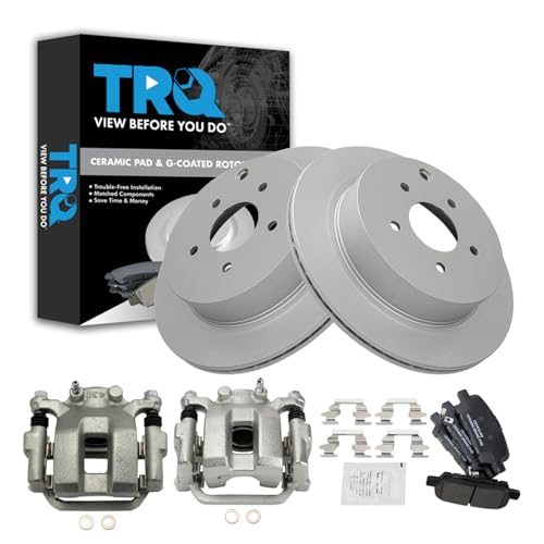 Image of TRQ Rear Brake Pad and Rotor Set Ceramic G Coated Rotors Calipers Compatible with 2003-2008 Infiniti FX35 FX45