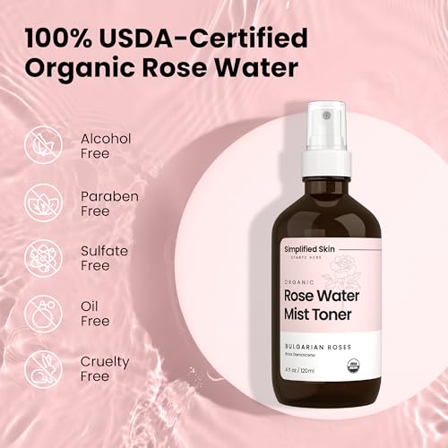 Rose Water Spray for Face & Hair – Pure USDA Organic Rosewater Toner – Refreshing Mist for Skin Care, Makeup & Locs – Natural Rose Scent, 4 Oz