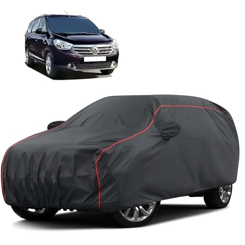 Image of Sulfar 100% Water Resistant Car Body Cover Compatible with Mirror for Renault Lodgy (Triple Stitched, Full Bottom Elastic, Dark Grey Taffeta with Red Piping)