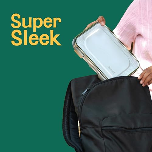 Basil Bento Box - Bento Lunch Box for Kids and Teenagers, 900 ml | 3 Compartment Lunch Box | Stainless Steel Tiffin Box for Kids | Leak Proof Lunch Box | Ideal for Teenagers. Kids & Adults-Black