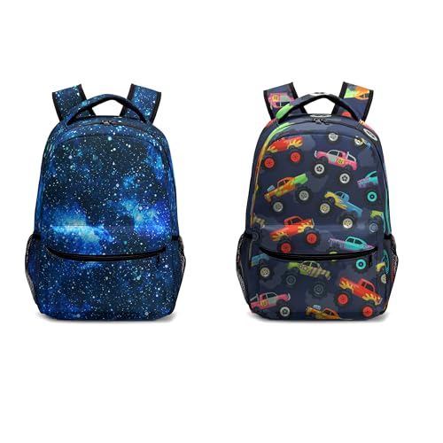 Kids Backpack for Boys Girls Galaxy Backpack and Monster Truck Backpack Set