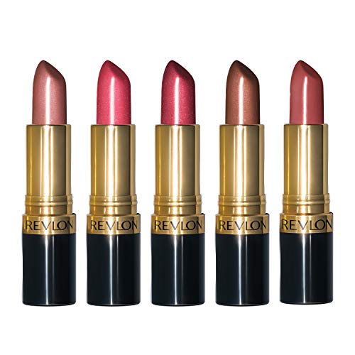 Revlon Super Lustrous Lipstick, 5 Piece Lip Kit Gift Set (420 Blushed- Pearl, 430 Softsilver Rose- Pearl, 520 Wine with Everything- Pearl, 300 Coffee Bean- Pearl, 535 Rum Raisin- Cream), 3.8 oz