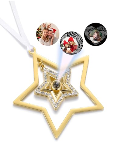 Zysta Ornamento Albero Natale Proiezione Personalizzato Foto Immagine Ciondolo da Appendere Decorativo con Foto Proiettata Dentro Decorazione Interni Specchietto Retrovisore Finestra (Stella Brillant)