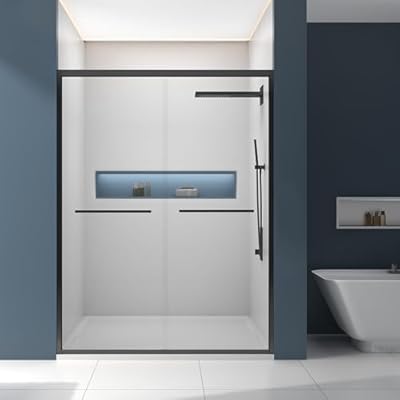 AISU HOME 56-60 in.W × 74 in.H Glass Shower Door,1/4 in (6mm) Semi-Frameless Sliding Double Shower Door, can be Installed Left and Right,Matte Black