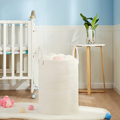 Fiona'S Magic White Woven Rope Laundry Basket, 58L Tall Laundry Basket For Blanket Storage, Large Baby Nursery Hamper For Laundry thumb #8