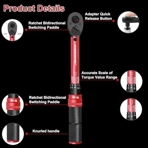 Image of ATsafepro 1 /4 inch Torque Wrench (20-240 in-lb / 2.3-27.1 Nm) -Dual Scale, 72-Tooth Ratchet, ±3% Pre-Calibrated Accuracy, Suitable for Bike & Bicycle Maintenance