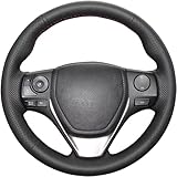 Loncky Genuine Leather Carbon Fiber Steering Wheel Covers for Toyota Corolla 2014 2015 2016 2017 2018/ RAV4 2013 2014 2015 2016 2017 2018/ Scion iM 2016 Car Custom Interior Accessories