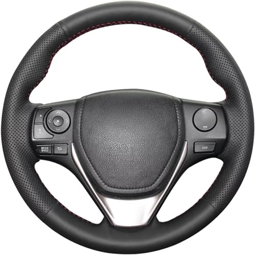 Loncky Genuine Leather Carbon Fiber Steering Wheel Covers for Toyota Corolla 2014 2015 2016 2017 2018/ RAV4 2013 2014 2015 2016 2017 2018/ Scion iM 2016 Car Custom Interior Accessories