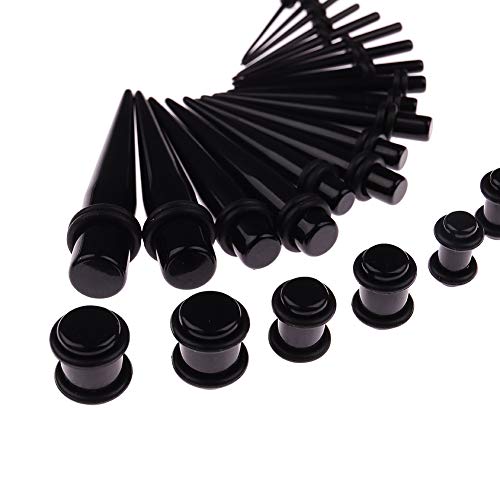 Tagaremuser 50 stück Dehnstäbe Tunnel Set Ohr Expander Plug 1.6-10mm Leuchten im Dunkeln mit Flesh Silikon Ohr Tunnel Piercing Set (Schwarz)