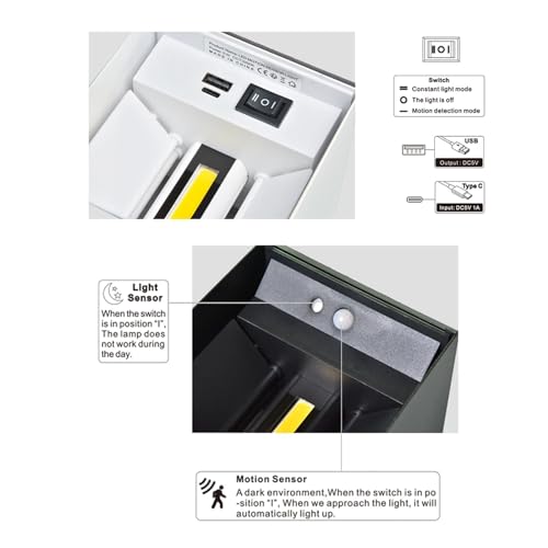 Lámpara LED con sensor para pasillo nocturno y luz recargable de dormitorio con USB de 6W 7