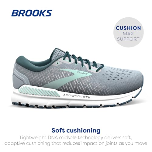 Brooks Women's Addiction GTS 15 Supportive Running Shoe - Grey/Navy/Aqua - 8 Medium