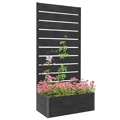 Outsunny Raised Garden Bed with Trellis for Climbing Plants, Planter Box with Self Draining Gap, Freestanding Trellis Planter for Outdoor, Patio, Deck