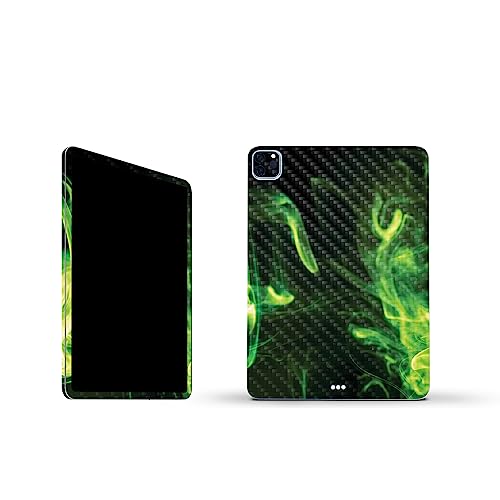 Image of MightySkins Carbon Fiber Skin Compatible with Apple iPad Pro 11 inch M2 4th Gen (2022) Full Wrap Kit - Green Mystic Flames | Protective, Durable Textured Carbon Fiber Finish | Made in The USA