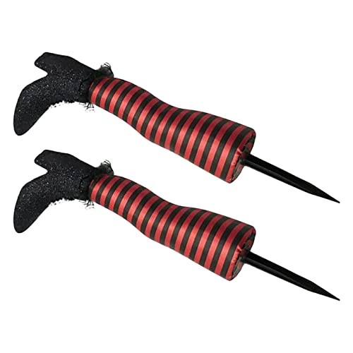 Halloween Decorations Outdoor Witch Legs Ground Stakes Garden Decoration Striped Long Pants Ankle Boots False Legs Ornaments Indoor Home Halloween Yard Decorations (Red) #TOP2