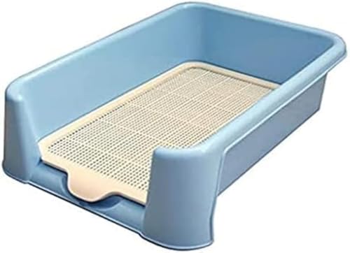 Zxyler 犬用トイレ トレー ペットトイレ トレーニング用 抗菌 滑り止め フェンス付き 飛び散り防止 室内・屋外兼用 お手入れ簡単 (ブルー,42x42x15cm)