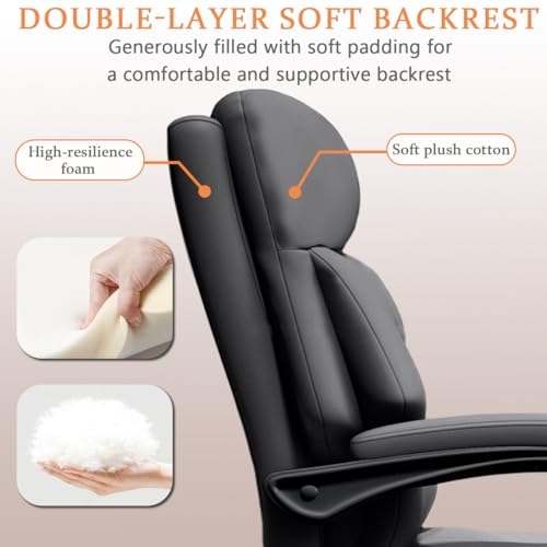 Image of Office Chair with Retractable Footrest Comfortable Executive Desk Chair, Heavy-Duty Ergonomic Leather Chair, Adjustable Height Computer Gaming Chairs for Home Office